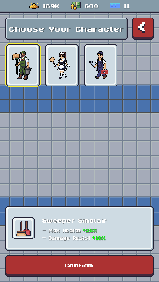 Sweeper Sinclair Choose Your Character screen